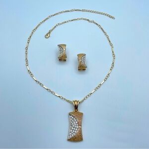 Vintage Barrera for Avon Gold Rhinestone Pendant Necklace/Clip-On Earrings Set